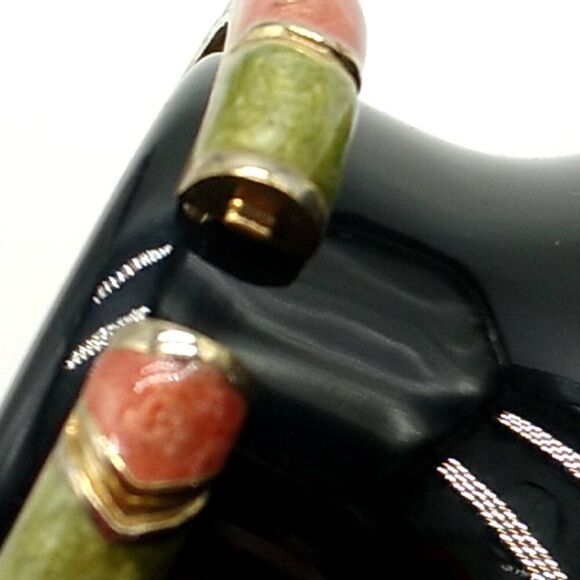 Swirled Enameled Clamper Hinged Pink Green Rhinestone Bracelet Gold-tone 7" - Picture 5 of 6